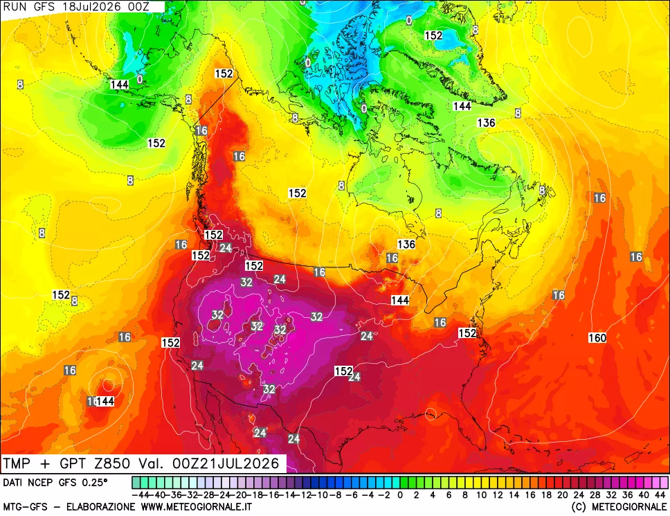 mappa 850 hPa Temp + GPT