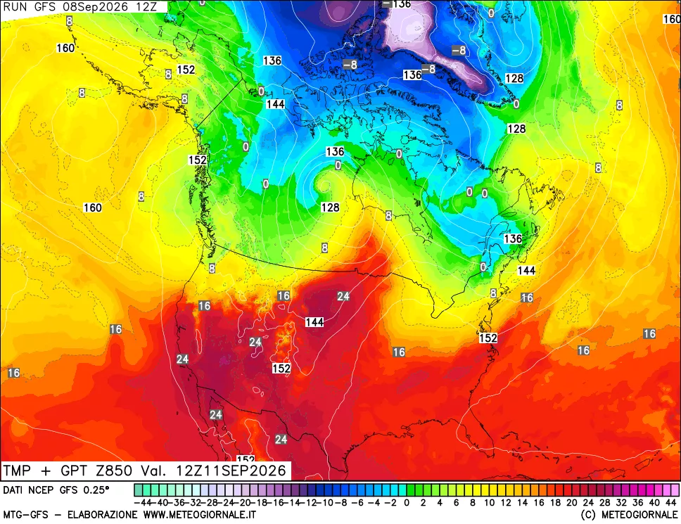 mappa 850 hPa Temp + GPT