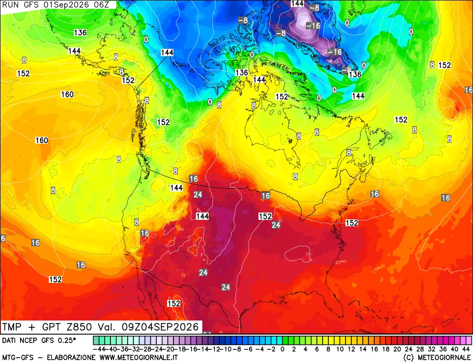 mappa 850 hPa Temp + GPT