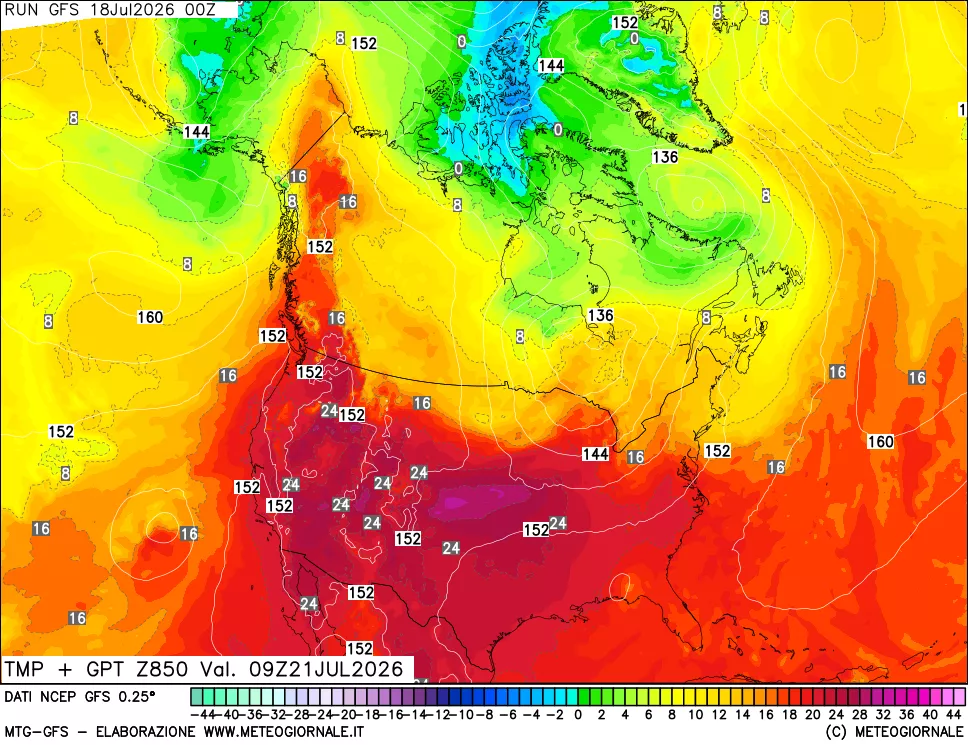 mappa 850 hPa Temp + GPT