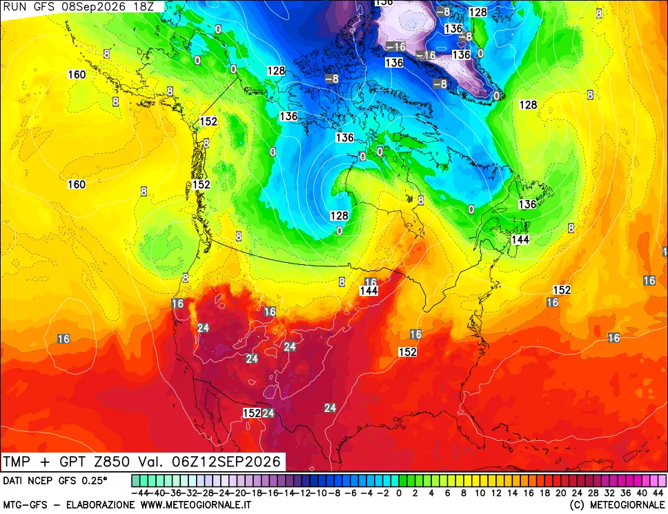 mappa 850 hPa Temp + GPT