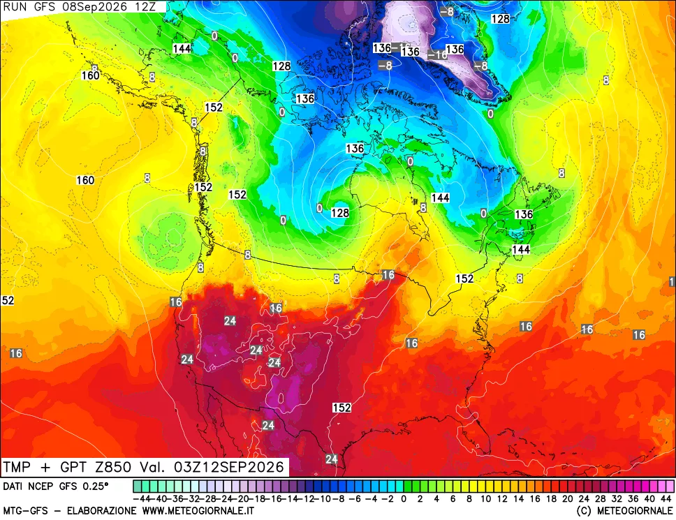 mappa 850 hPa Temp + GPT