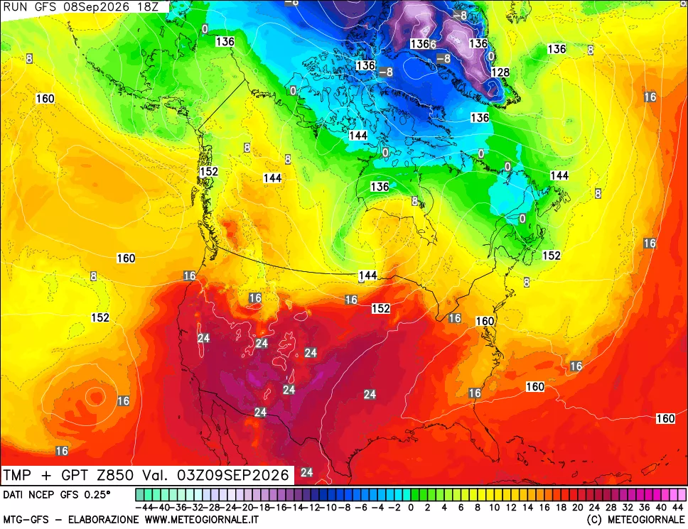 mappa 850 hPa Temp + GPT