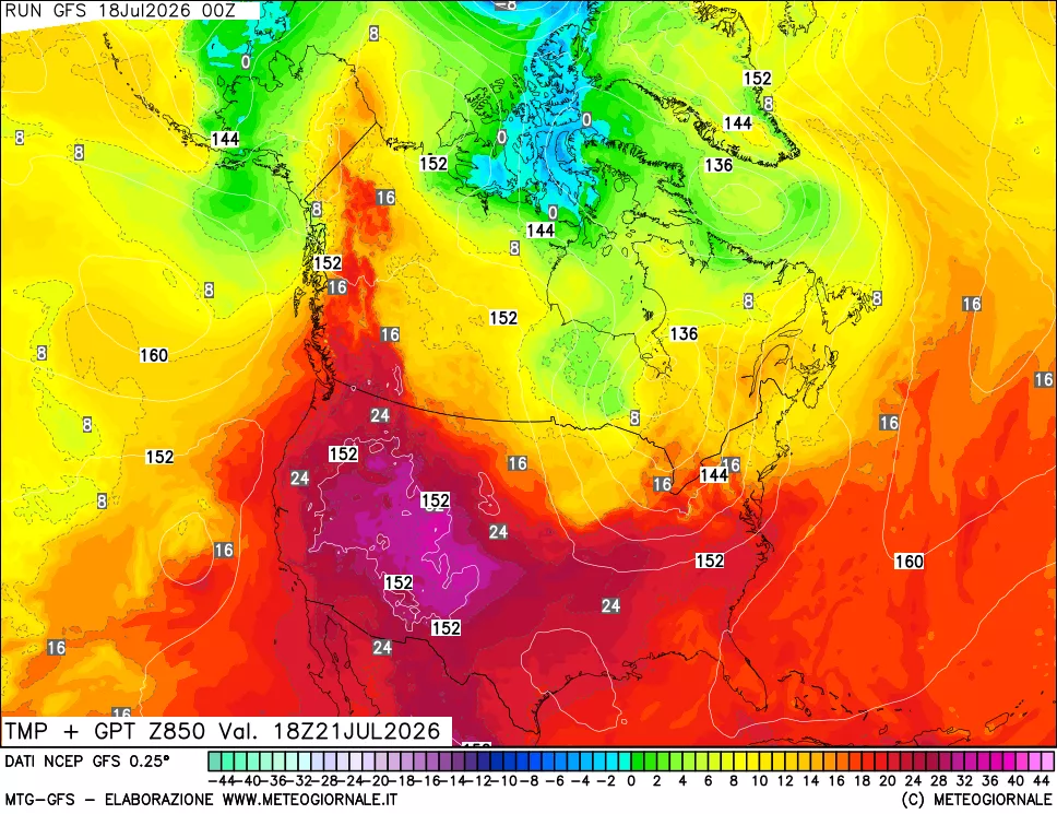 mappa 850 hPa Temp + GPT