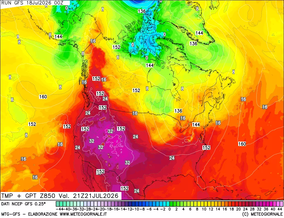 mappa 850 hPa Temp + GPT
