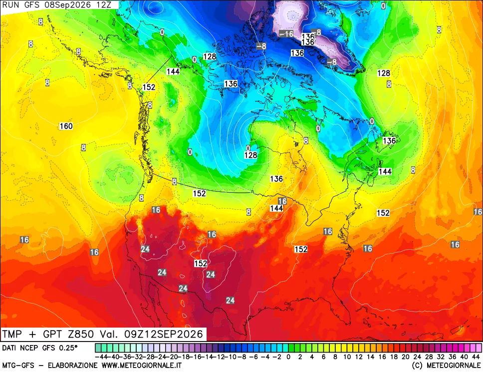 mappa 850 hPa Temp + GPT