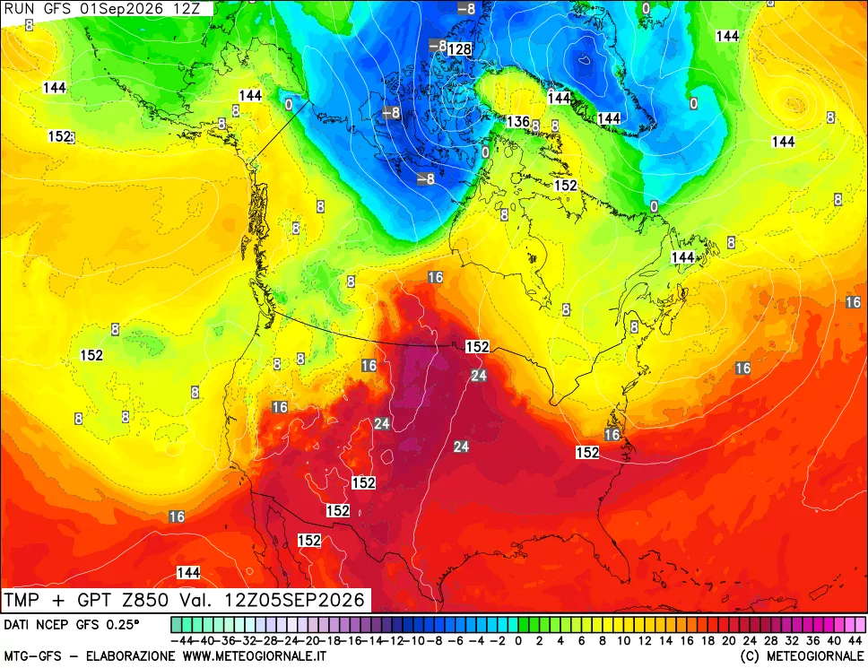 mappa 850 hPa Temp + GPT