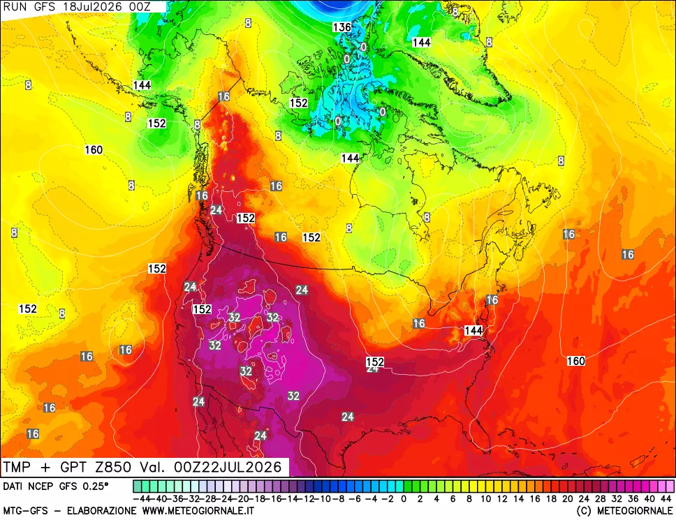 mappa 850 hPa Temp + GPT