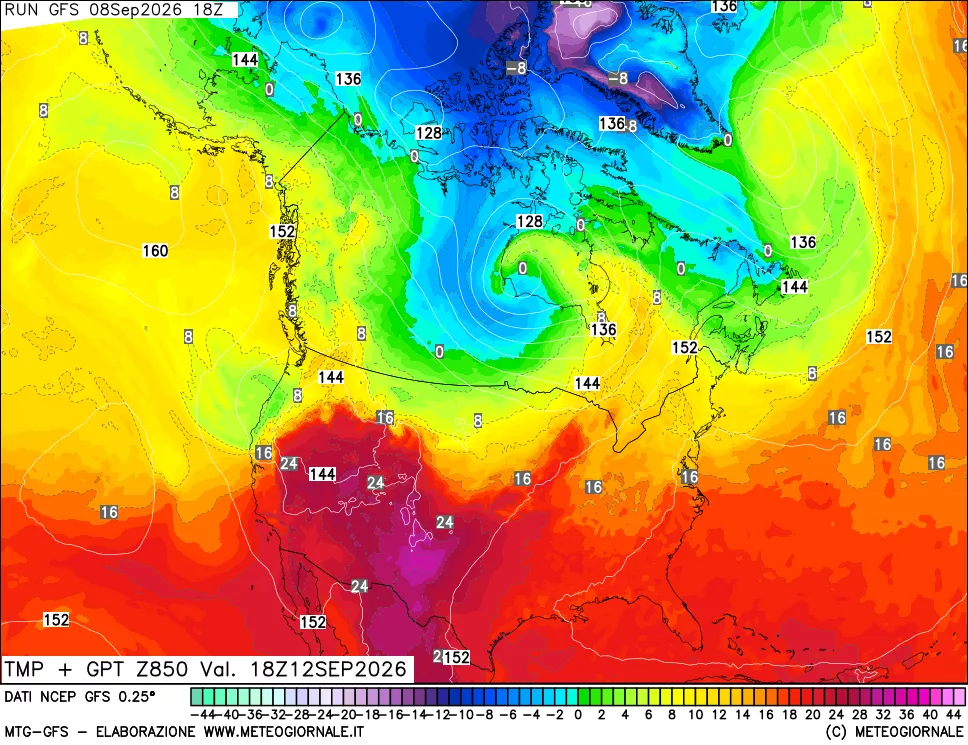 mappa 850 hPa Temp + GPT