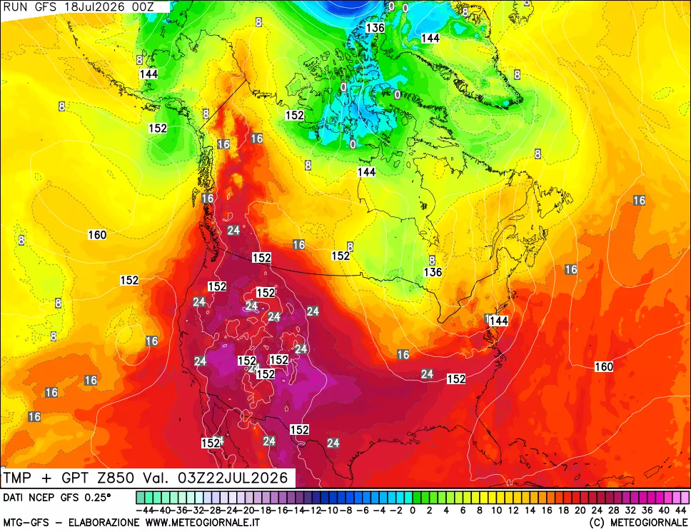mappa 850 hPa Temp + GPT