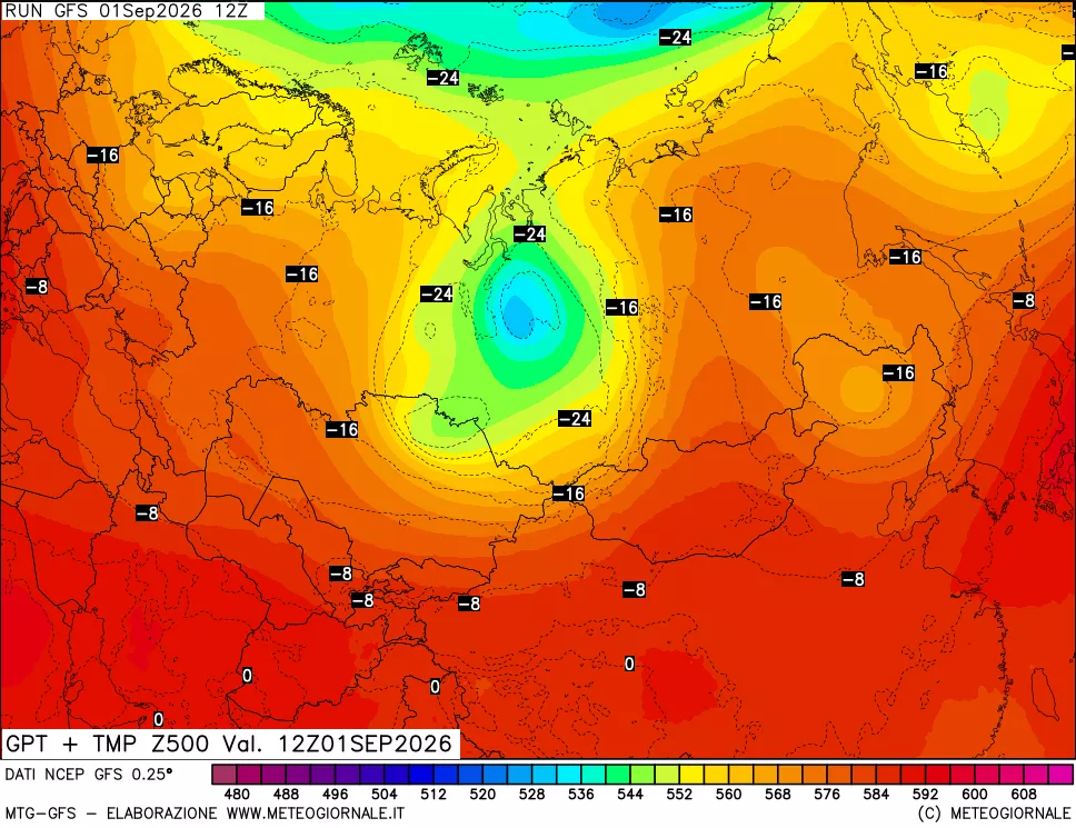 mappa 500 hPa GPT + Temp