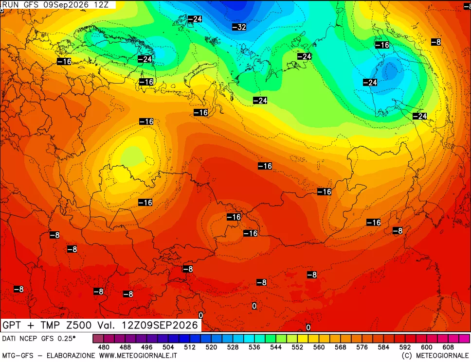 mappa 500 hPa GPT + Temp