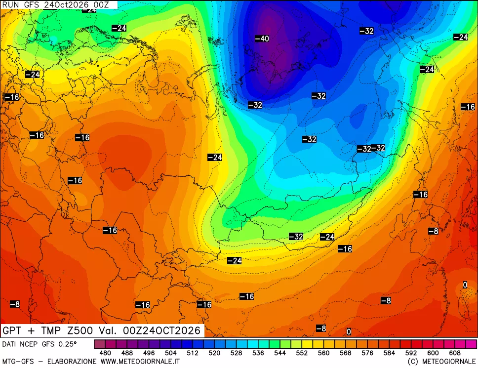 mappa 500 hPa GPT + Temp