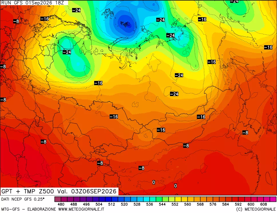 mappa 500 hPa GPT + Temp