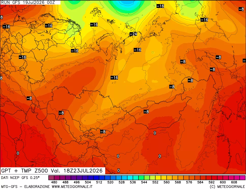 mappa 500 hPa GPT + Temp