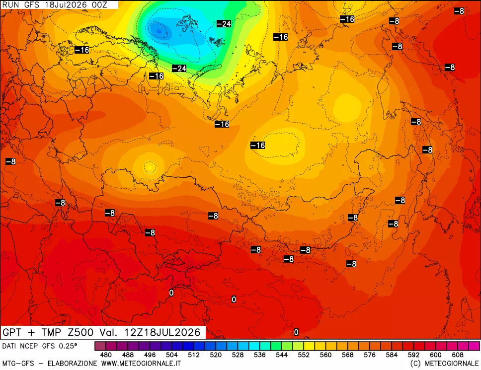 mappa 500 hPa GPT + Temp