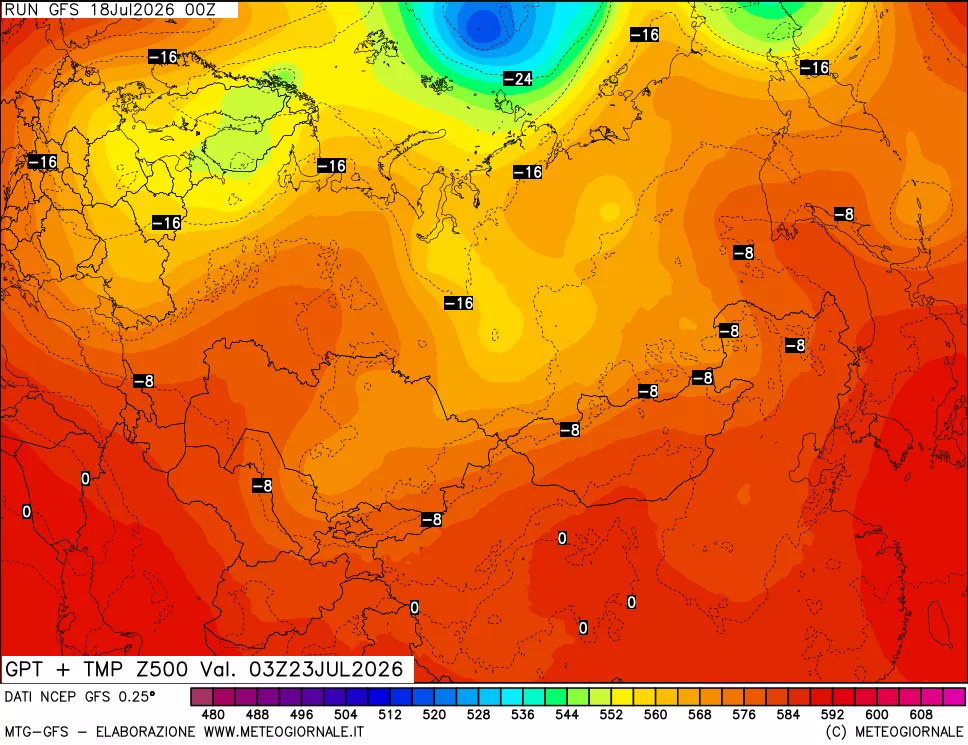 mappa 500 hPa GPT + Temp