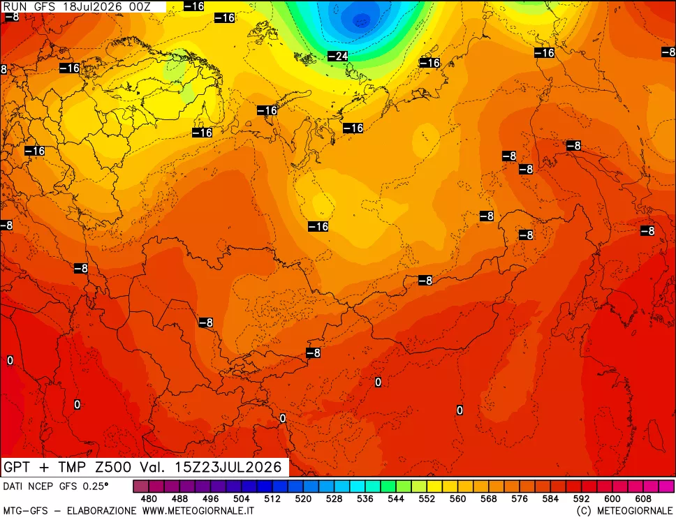 mappa 500 hPa GPT + Temp