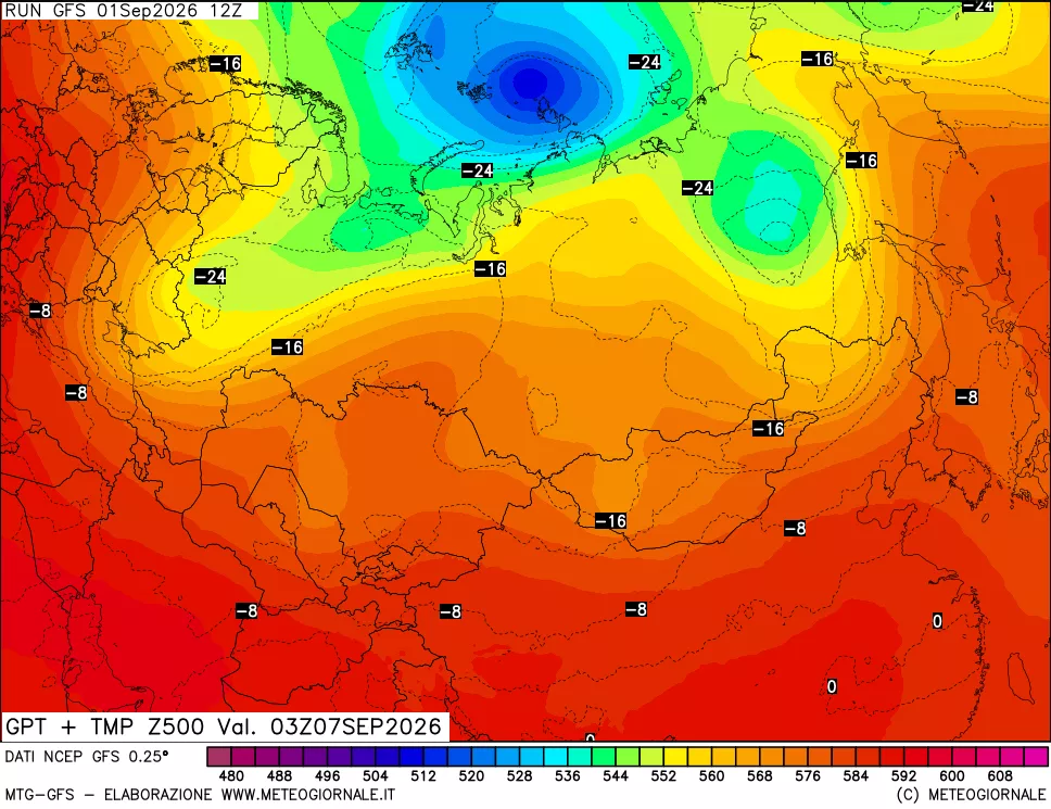 mappa 500 hPa GPT + Temp
