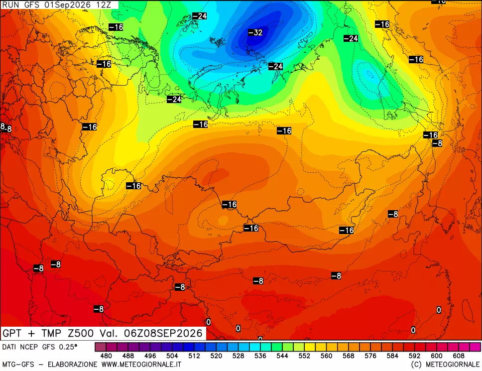 mappa 500 hPa GPT + Temp