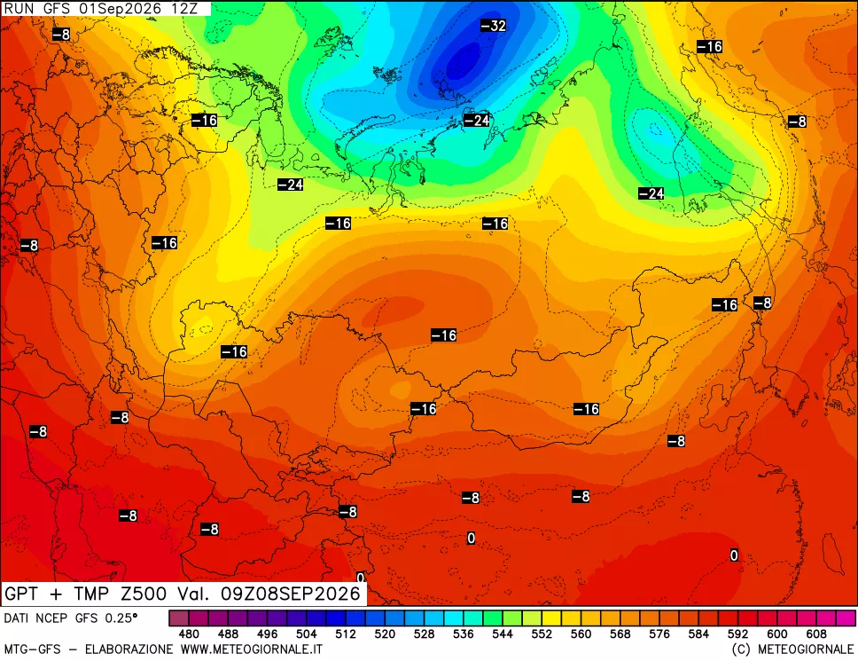 mappa 500 hPa GPT + Temp