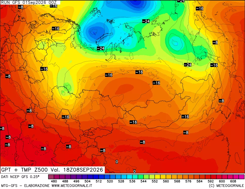 mappa 500 hPa GPT + Temp