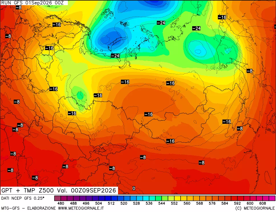 mappa 500 hPa GPT + Temp