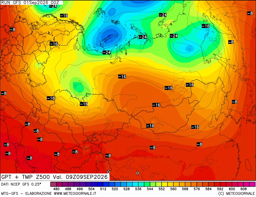 mappa 500 hPa GPT + Temp
