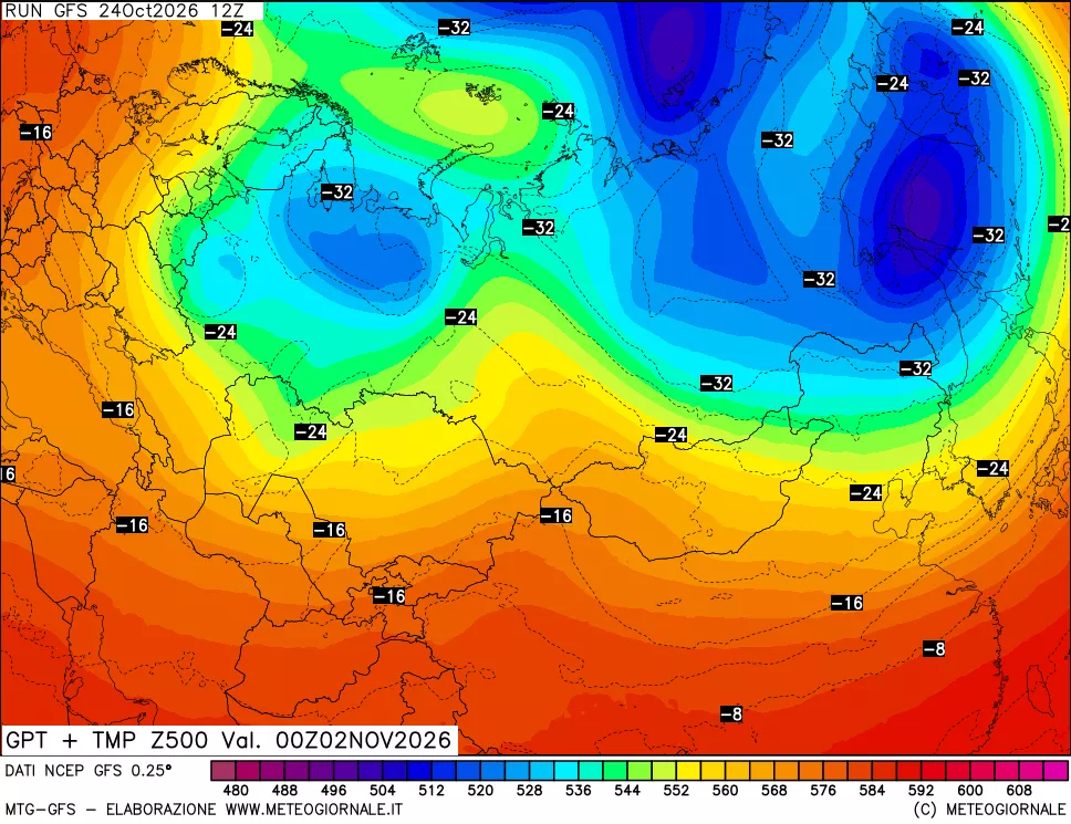 mappa 500 hPa GPT + Temp