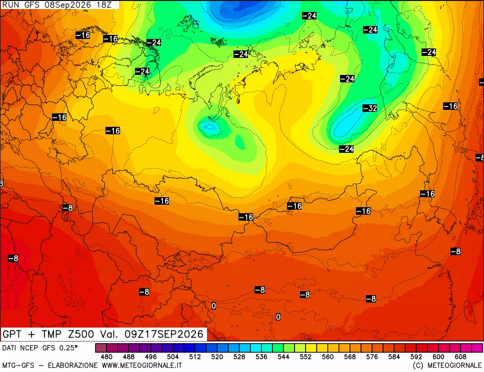 mappa 500 hPa GPT + Temp