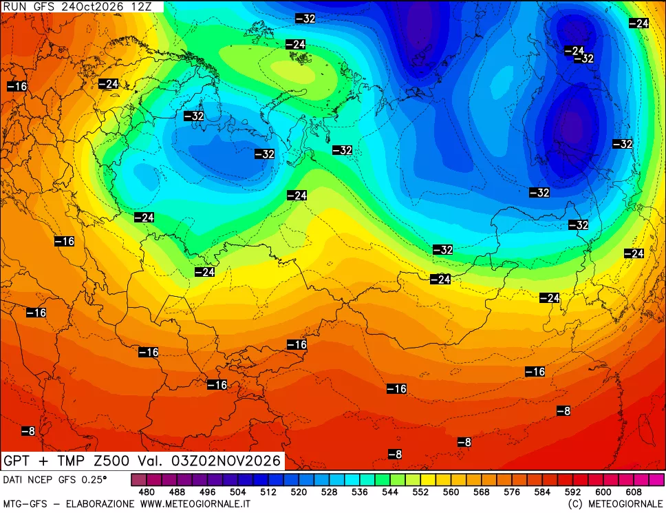 mappa 500 hPa GPT + Temp