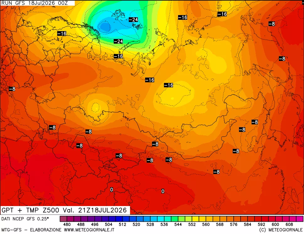 mappa 500 hPa GPT + Temp
