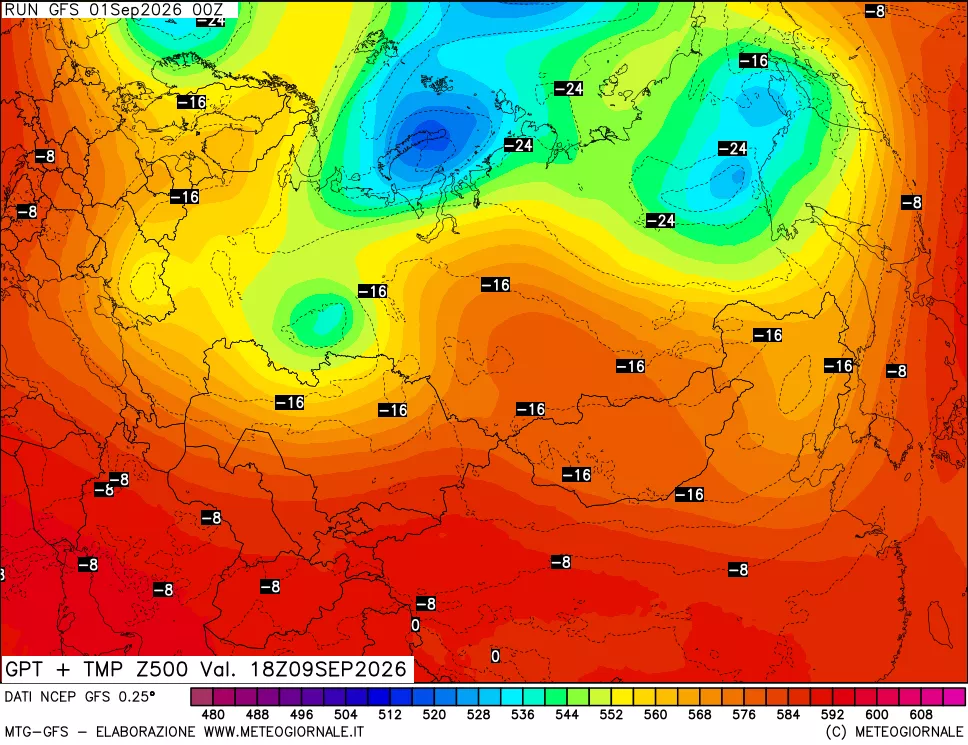 mappa 500 hPa GPT + Temp