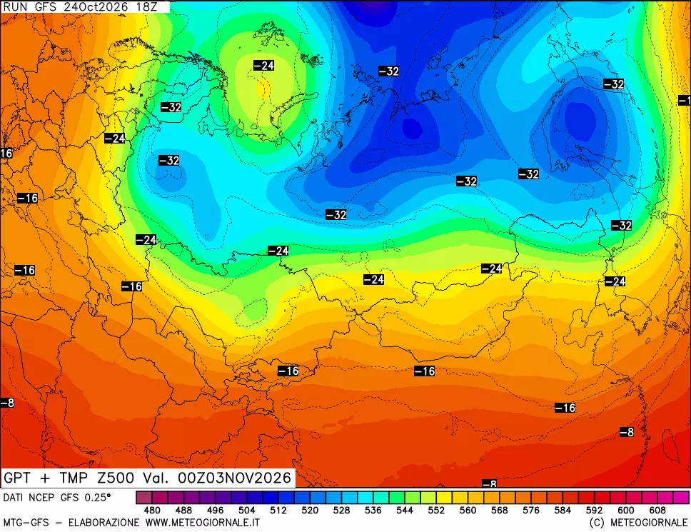mappa 500 hPa GPT + Temp