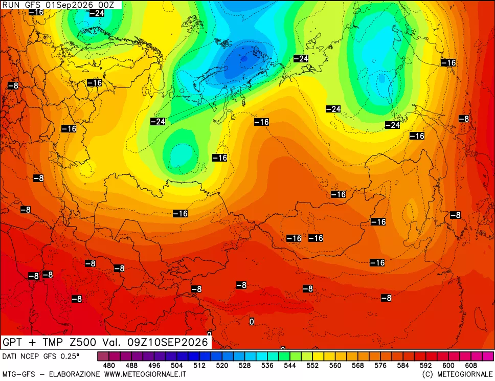 mappa 500 hPa GPT + Temp
