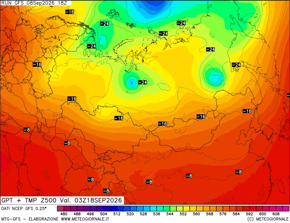 mappa 500 hPa GPT + Temp
