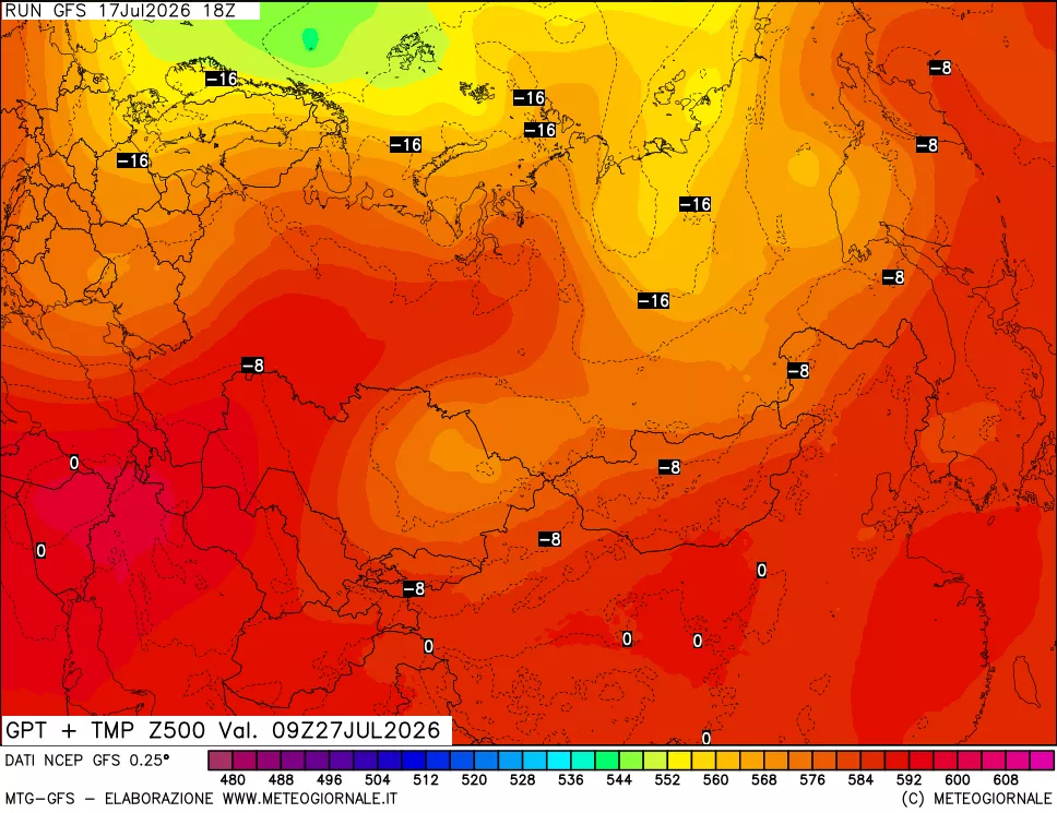 mappa 500 hPa GPT + Temp