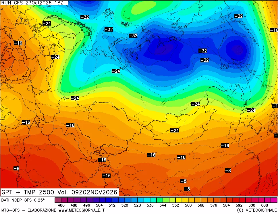mappa 500 hPa GPT + Temp