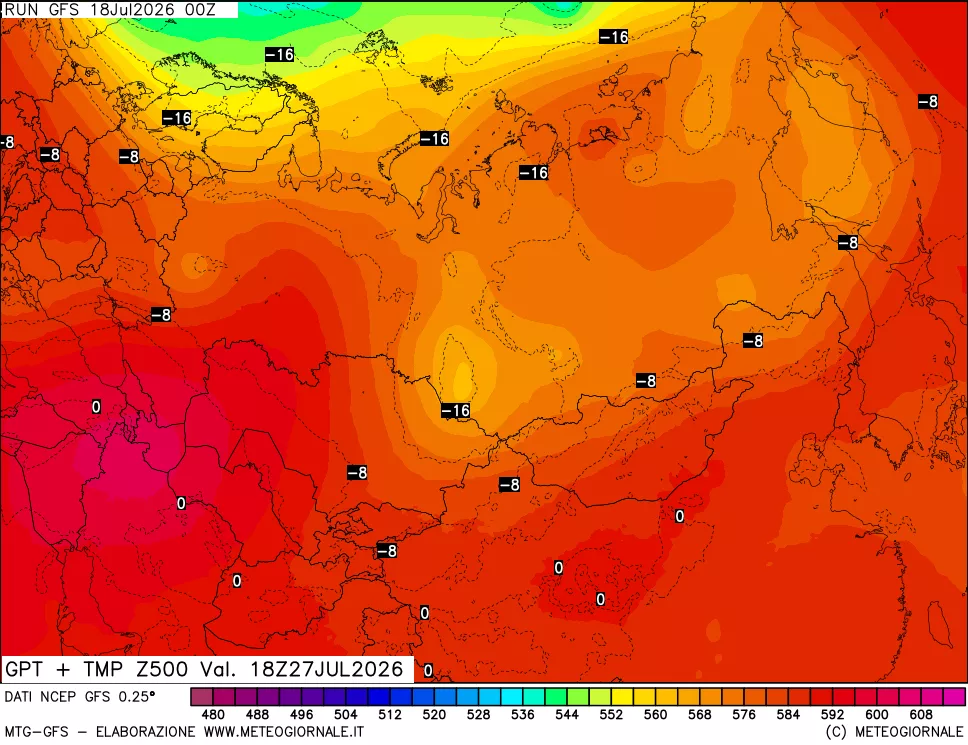 mappa 500 hPa GPT + Temp