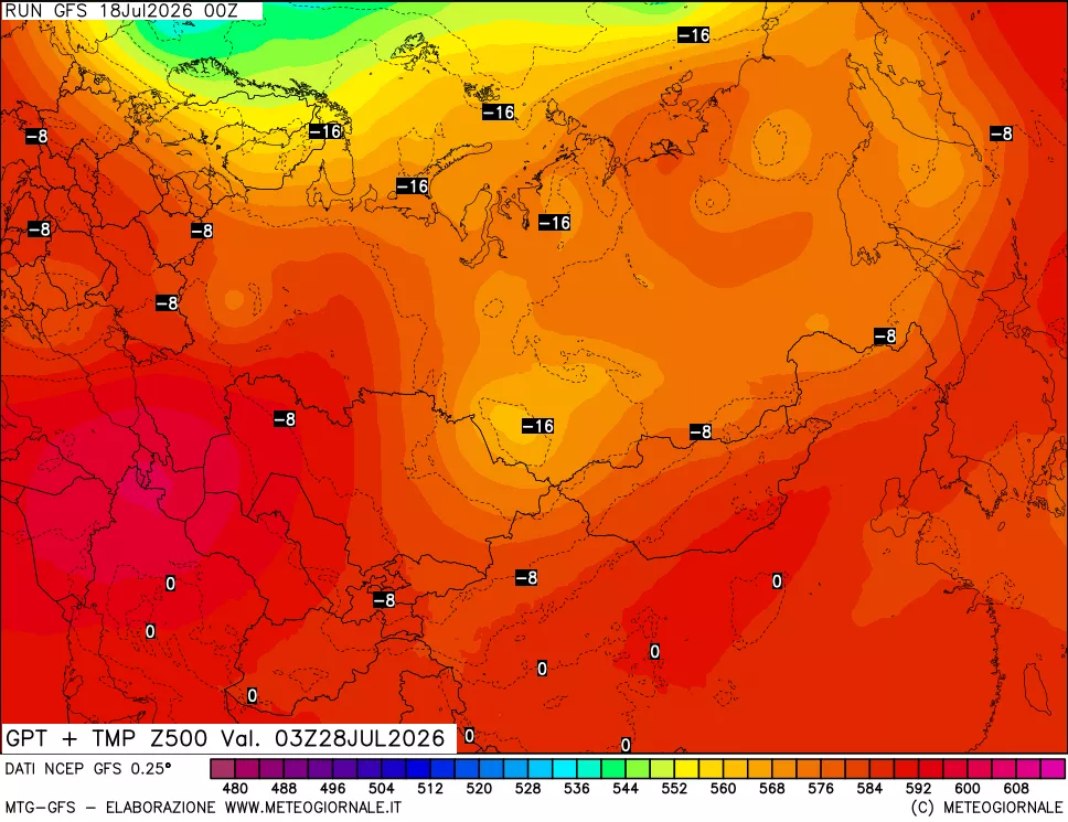 mappa 500 hPa GPT + Temp