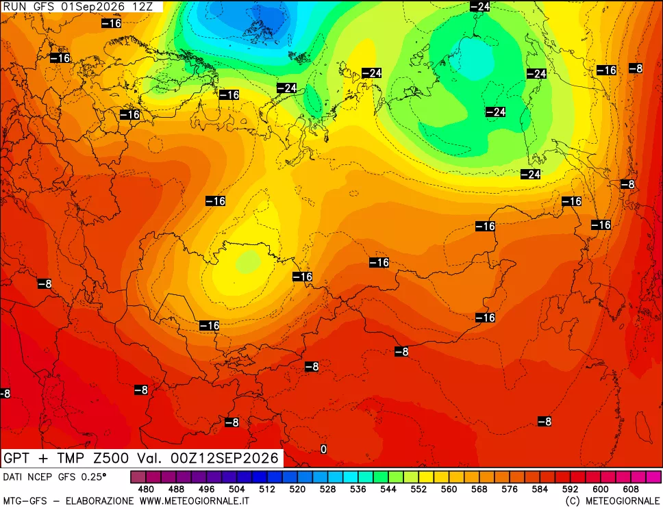 mappa 500 hPa GPT + Temp