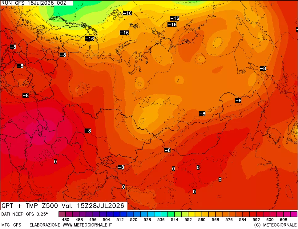mappa 500 hPa GPT + Temp