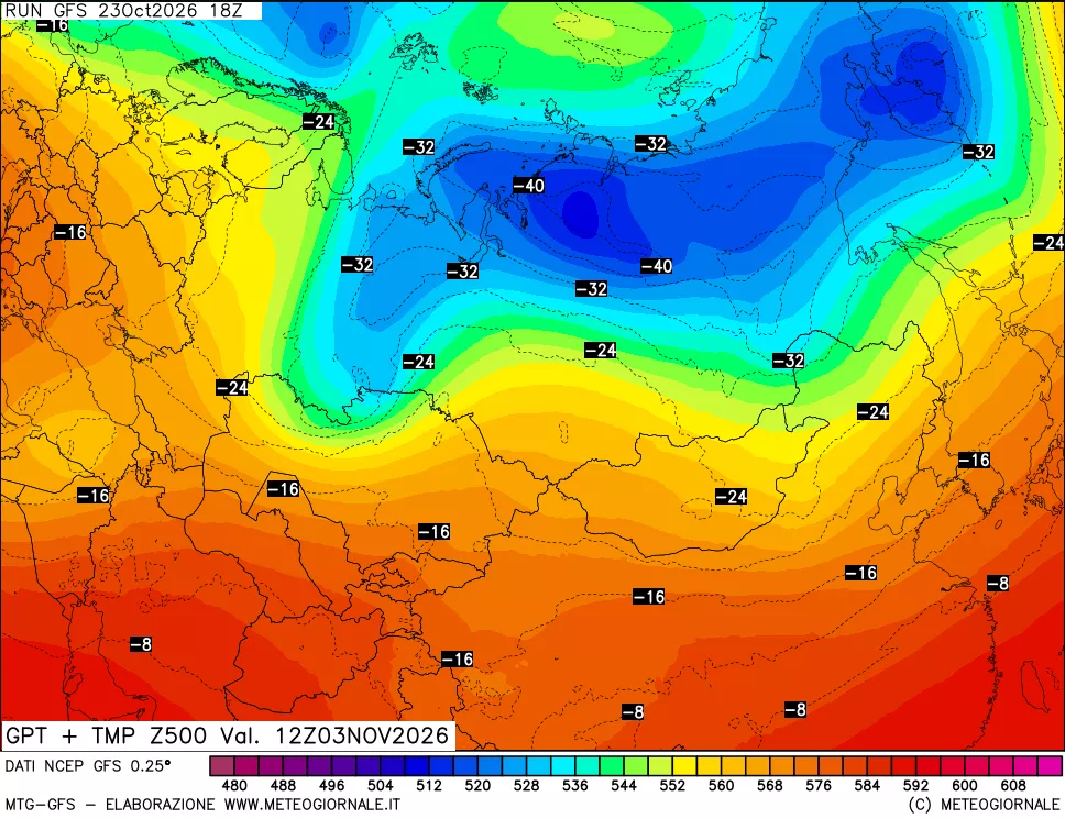 mappa 500 hPa GPT + Temp
