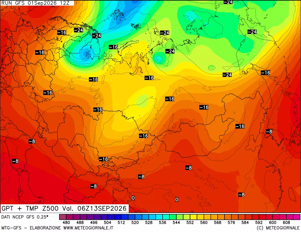 mappa 500 hPa GPT + Temp