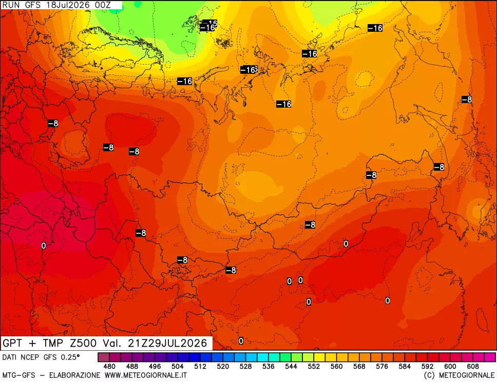 mappa 500 hPa GPT + Temp