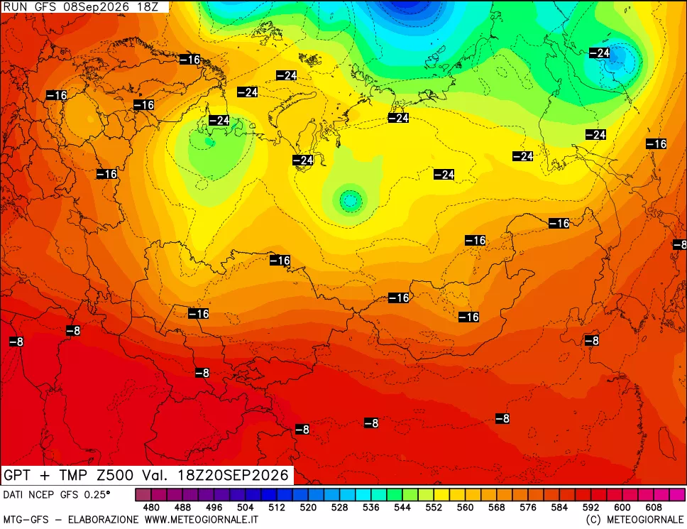mappa 500 hPa GPT + Temp
