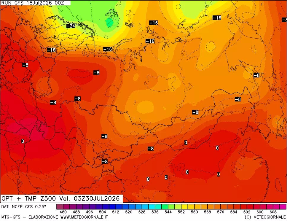 mappa 500 hPa GPT + Temp