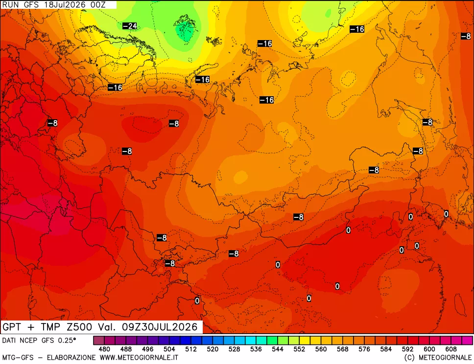mappa 500 hPa GPT + Temp