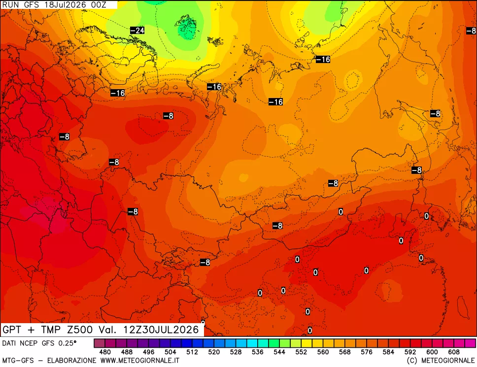 mappa 500 hPa GPT + Temp