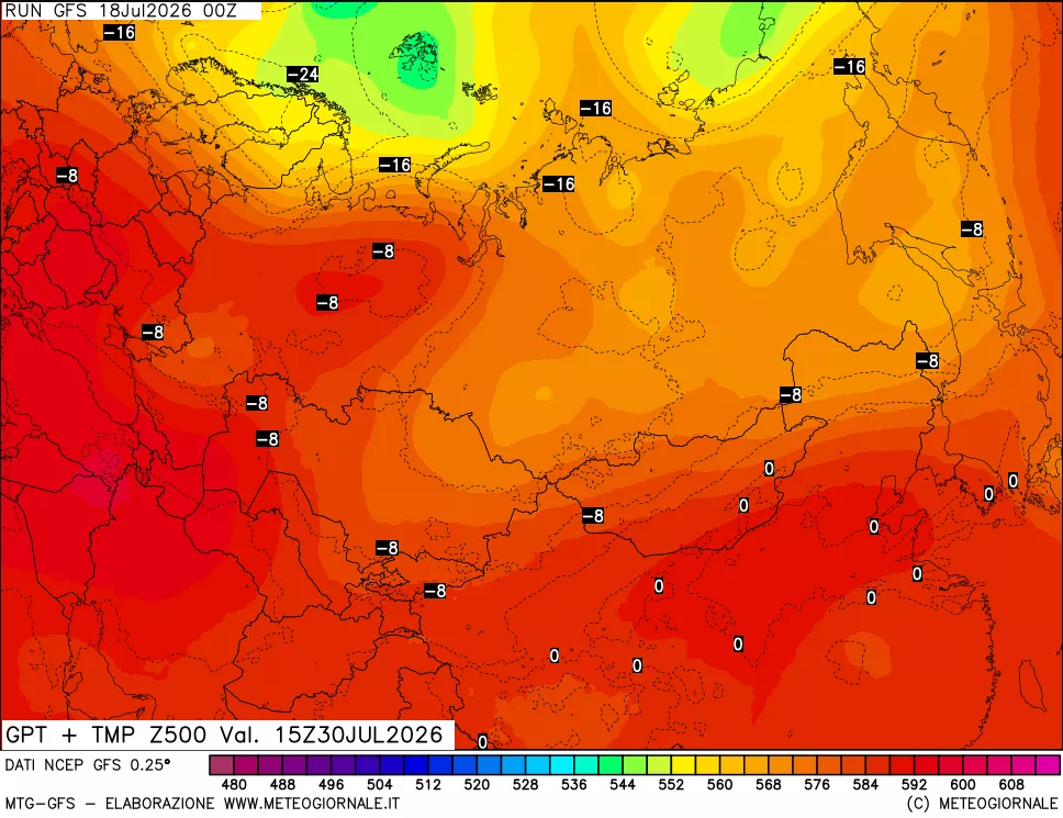 mappa 500 hPa GPT + Temp